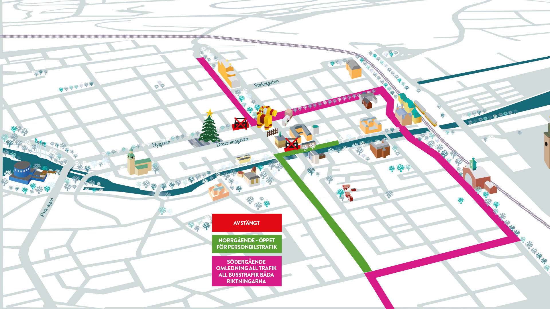 Trafikavspärring i Gävle city i samband med Gävlebockens invigning