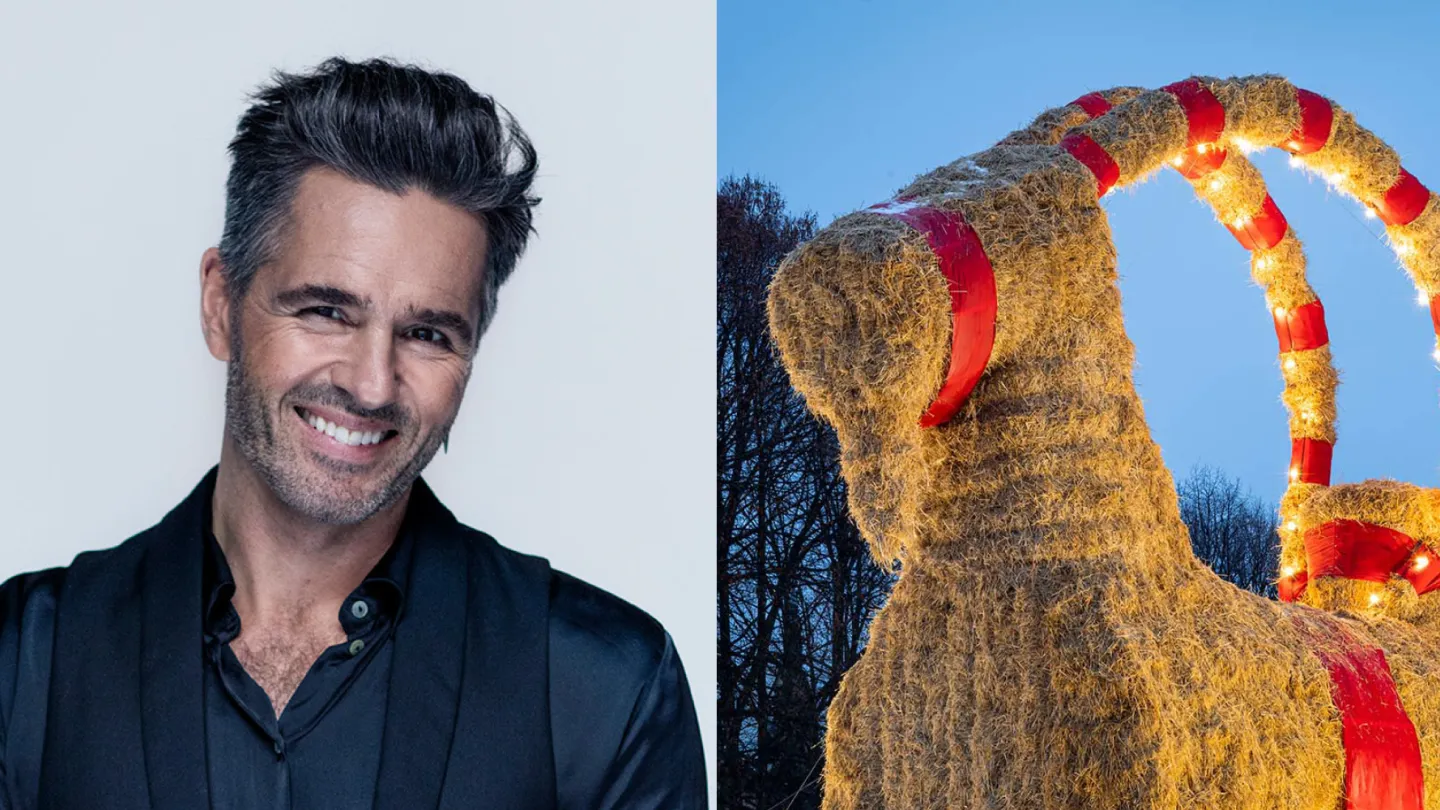 Collage med porträttbild på artisten Peter Jöback till vänster och Gävlebocken till höger