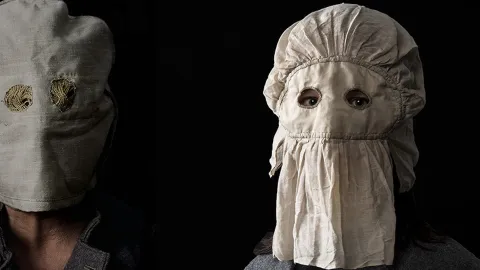 Kvinna med mask över huvudet