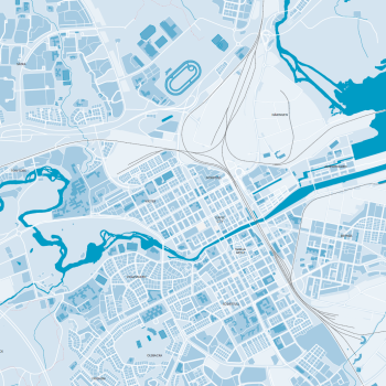 Blå kartbild över Gävle.
